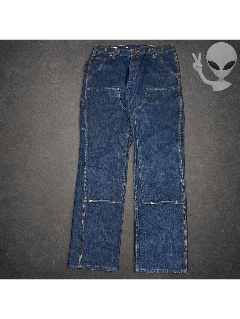 Carhartt Double Knee Denim Jeans Mens US 33x34 Dark Wash Workwear Pants